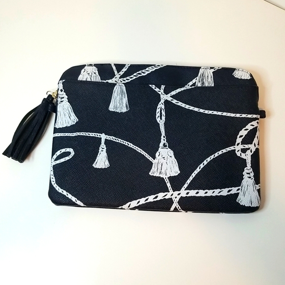 Chico's Handbags - Chico's Navy Blue White Tassel Makeup Bag Cosmetics